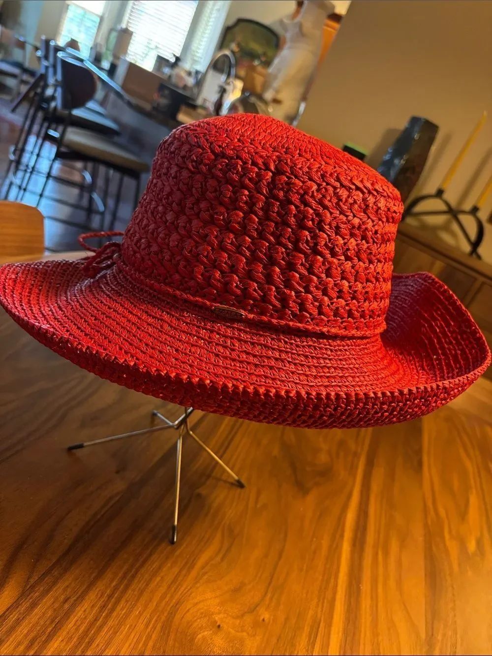 Scala Red Woven Sun Hat With Ribbon Accent Wide Brim